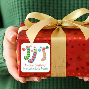 Cute Christmas Stockings Customised From Gift Square Sticker