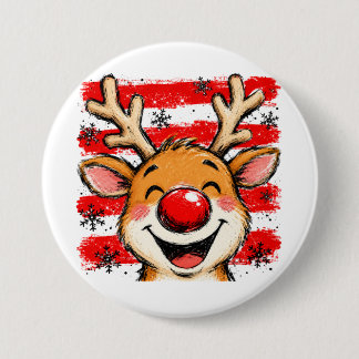 Cute Christmas Stripes Reindeer 7.5 Cm Round Badge