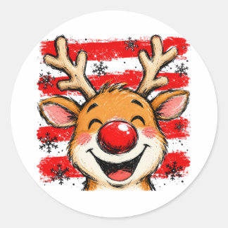 Cute Christmas Stripes Reindeer Classic Round Sticker
