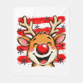 Cute Christmas Stripes Reindeer Fleece Blanket