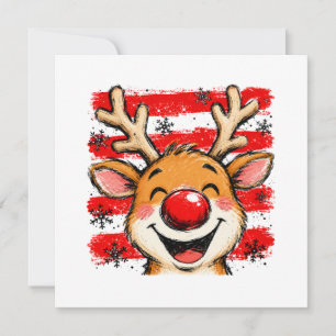 Cute Christmas Stripes Reindeer Invitation