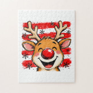 Cute Christmas Stripes Reindeer Jigsaw Puzzle