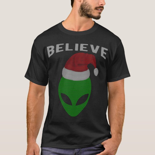 Cute Christmas Style Alien Santa T-Shirt (Front)