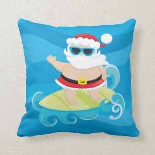 Cute christmas Surfing Santa Beach House pillow