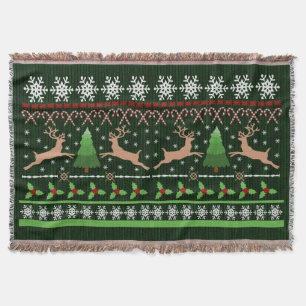 Cute Christmas Sweater Pattern Holiday Reindeer Throw Blanket