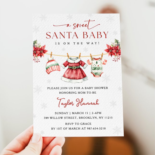 Cute Christmas Sweet Santa Baby Girl Baby Shower Invitation (Creator Uploaded)