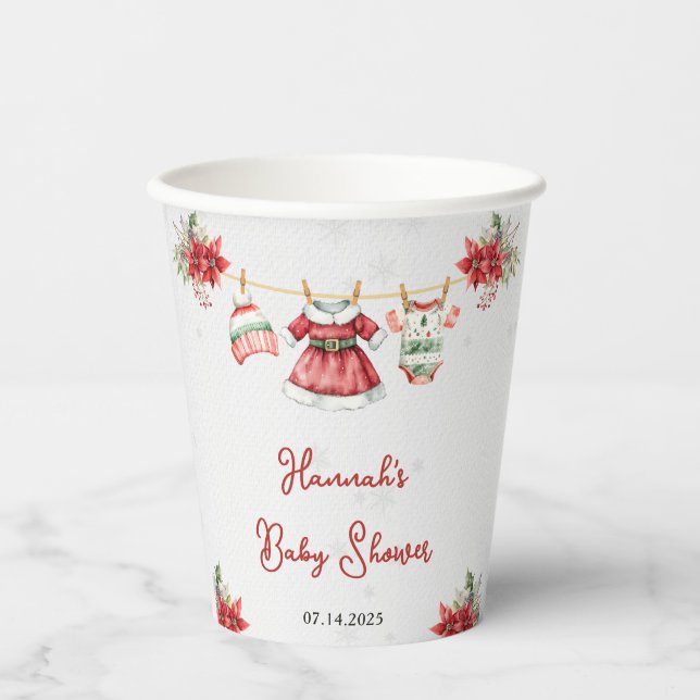 Cute Christmas Sweet Santa Baby Girl Baby Shower Paper Cups (Front)