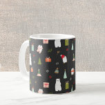 Cute Christmas Symbols Black  Coffee Mug<br><div class="desc">Cute christmas pattern design with hand drawn nature symbols snowmen,  reindeer,  holly,  snow, </div>