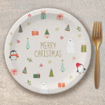 Cute Christmas Symbols  Paper Plate<br><div class="desc">Cute christmas pattern design with hand drawn nature symbols snowmen,  reindeer,  holly,  snow, </div>