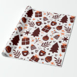Cute Christmas symbols pattern on white Wrapping Paper<br><div class="desc">Brown and red,  cute Christmas symbols in a seamless pattern with a white background.</div>