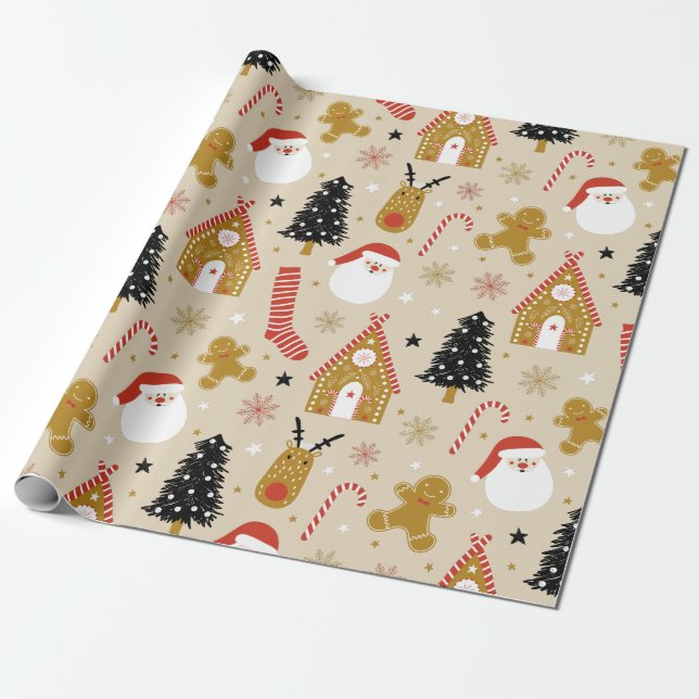 Cute Christmas Symbols Seamless Pattern Wrapping Paper (Unrolled)