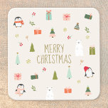 Cute Christmas Symbols  Square Paper Coaster<br><div class="desc">Cute christmas pattern design with hand drawn nature symbols snowmen,  reindeer,  holly,  snow, </div>