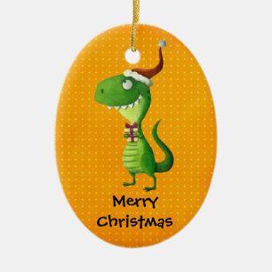 Cute Christmas T-rex Ceramic Ornament