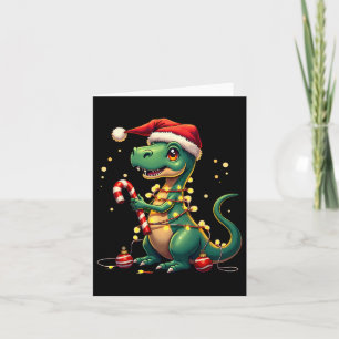 Cute Christmas T-rex Shirt Dinosaur Lights And Can Card