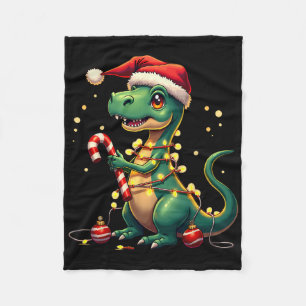 Cute Christmas T-rex Shirt Dinosaur Lights And Can Fleece Blanket