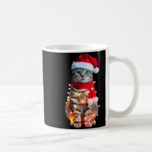 Cute Christmas Tabby Cat In Lights Santa Hat For K Coffee Mug