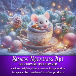 Cute Christmas Teacup Mouse & Teddy Bear Decoupage Tissue Paper