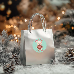 Cute Christmas Teddy Bear Classic Round Sticker