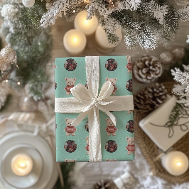 Cute Christmas Teddy Bear Custom Photo Wrapping Paper (Creator Uploaded)