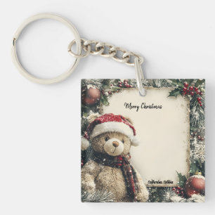 Cute Christmas Teddy Bear Illustration Design  Key Ring