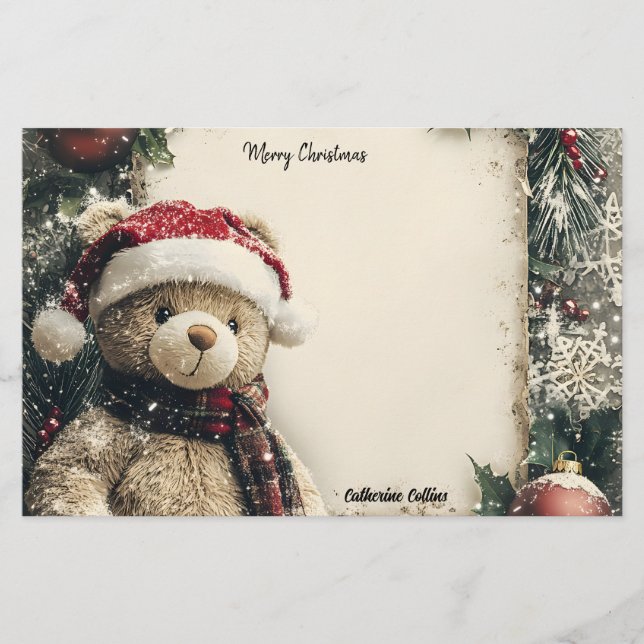 Cute Christmas Teddy Bear Illustration Design  Stationery (Front)