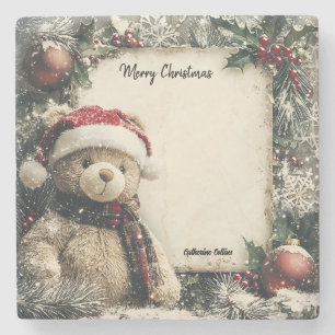 Cute Christmas Teddy Bear Illustration Design Stone Coaster