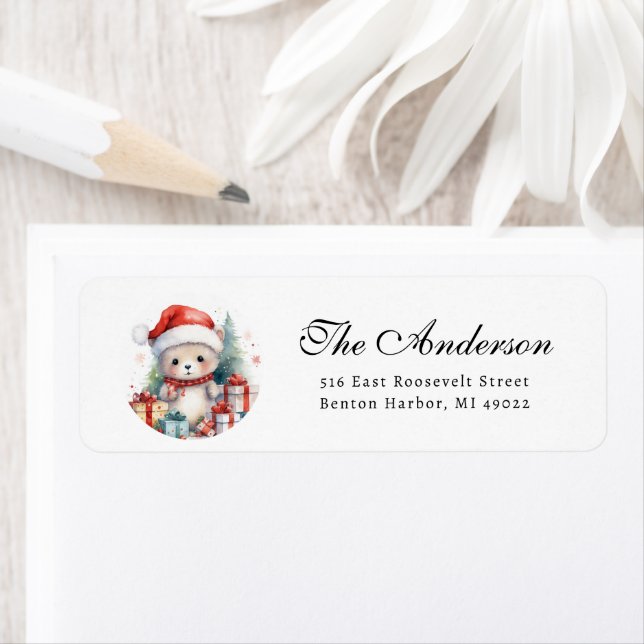 Cute Christmas Teddy Bear Return Address  Label (Insitu)