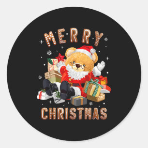 Cute Christmas Teddy Bear Santa Claus Classic Round Sticker