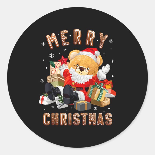 Cute Christmas Teddy Bear Santa Claus  Classic Round Sticker (Front)