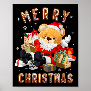 Cute Christmas Teddy Bear Santa Claus Poster