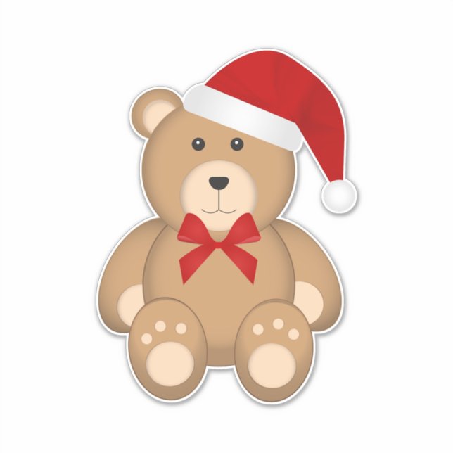 Cute Christmas Teddy Bear Wearing Santa Hat  (Front)