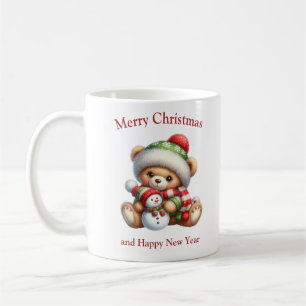 Cute Christmas teddy bear with snowman Coffee Mug