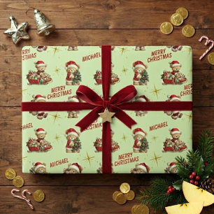 Cute Christmas Teddy Bears And Text Wrapping Paper