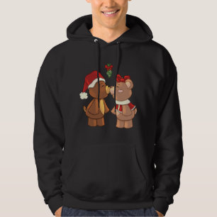 Cute Christmas Teddy Bears Kissing Under Mistletoe Hoodie