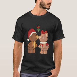 Cute Christmas Teddy Bears Kissing Under Mistletoe T-Shirt
