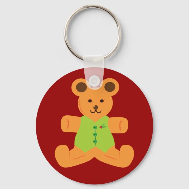 Cute Christmas Teddybear Key Ring (Front)