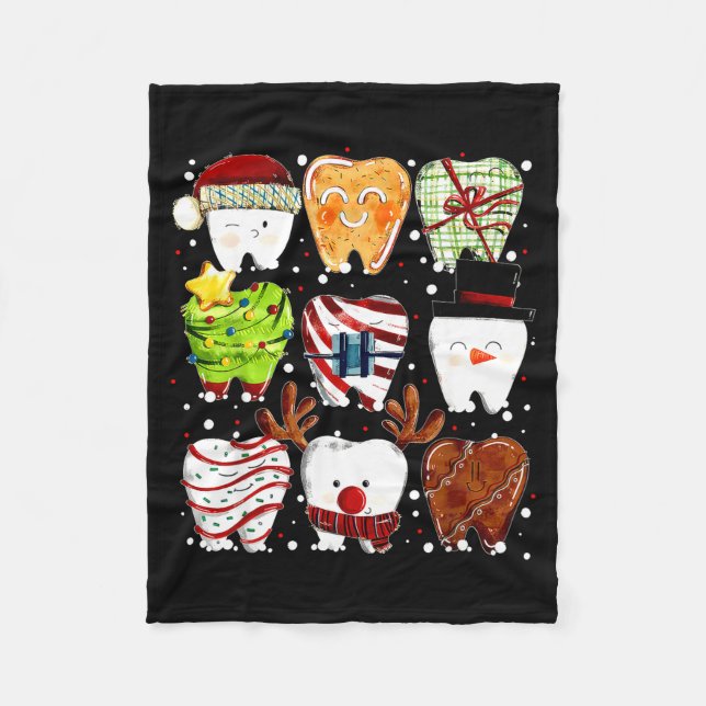 Cute Christmas Teeth Funny Christmas Dentist Denta Fleece Blanket (Front)