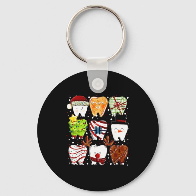 Cute Christmas Teeth Funny Christmas Dentist Denta Key Ring (Front)