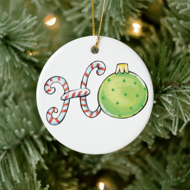 Cute Christmas Text, Ho in Candy Canes Ornaments (Tree)