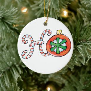 Cute Christmas Text, Ho in Candy Canes Ornaments