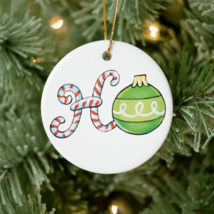 Cute Christmas Text, Ho in Candy Canes Ornaments
