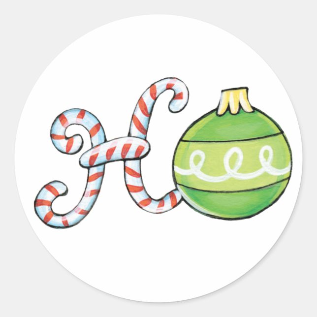 Cute Christmas Text, Ho in Candy Canes Ornaments Classic Round Sticker (Front)