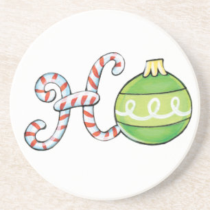 Cute Christmas Text, Ho in Candy Canes Ornaments Coaster
