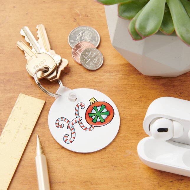 Cute Christmas Text, Ho in Candy Canes Ornaments Key Ring (Desk)