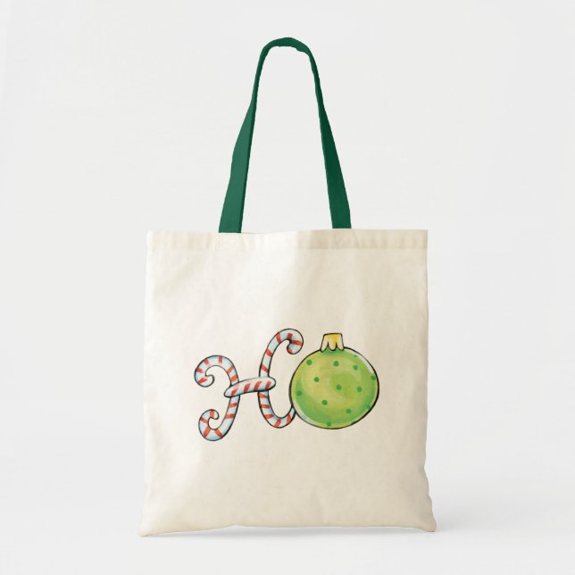 Cute Christmas Text, Ho in Candy Canes Ornaments Tote Bag (Front)