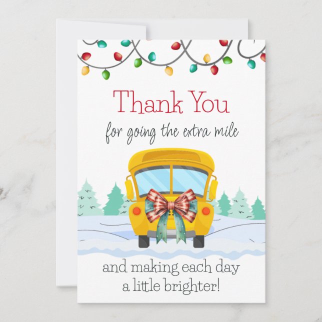 Cute Christmas Thank You Bus Driver Gift Card (Front)
