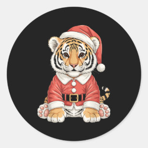 Cute Christmas Tiger Santa Safari Animal Classic Round Sticker