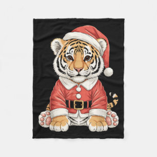 Cute Christmas Tiger Santa Safari Animal Fleece Blanket