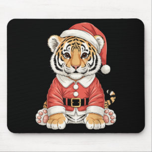 Cute Christmas Tiger Santa Safari Animal  Mouse Pad