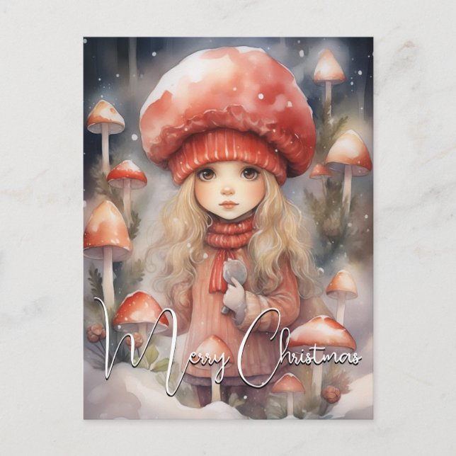 Cute Christmas Toadstool Pixie  Holiday Postcard (Front)